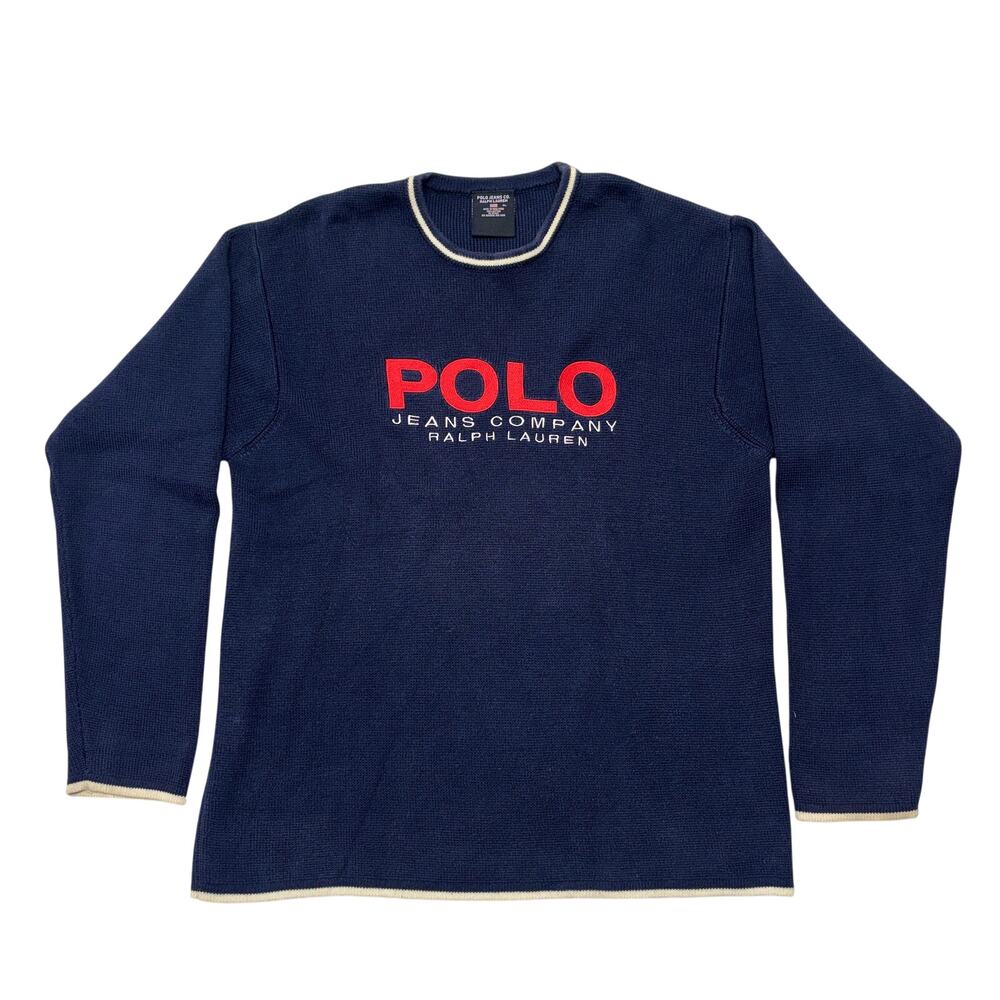 Vintage 90s Polo Jeans Co Ralph Lauren Sweater XL Navy Heavy Knit Hongkong